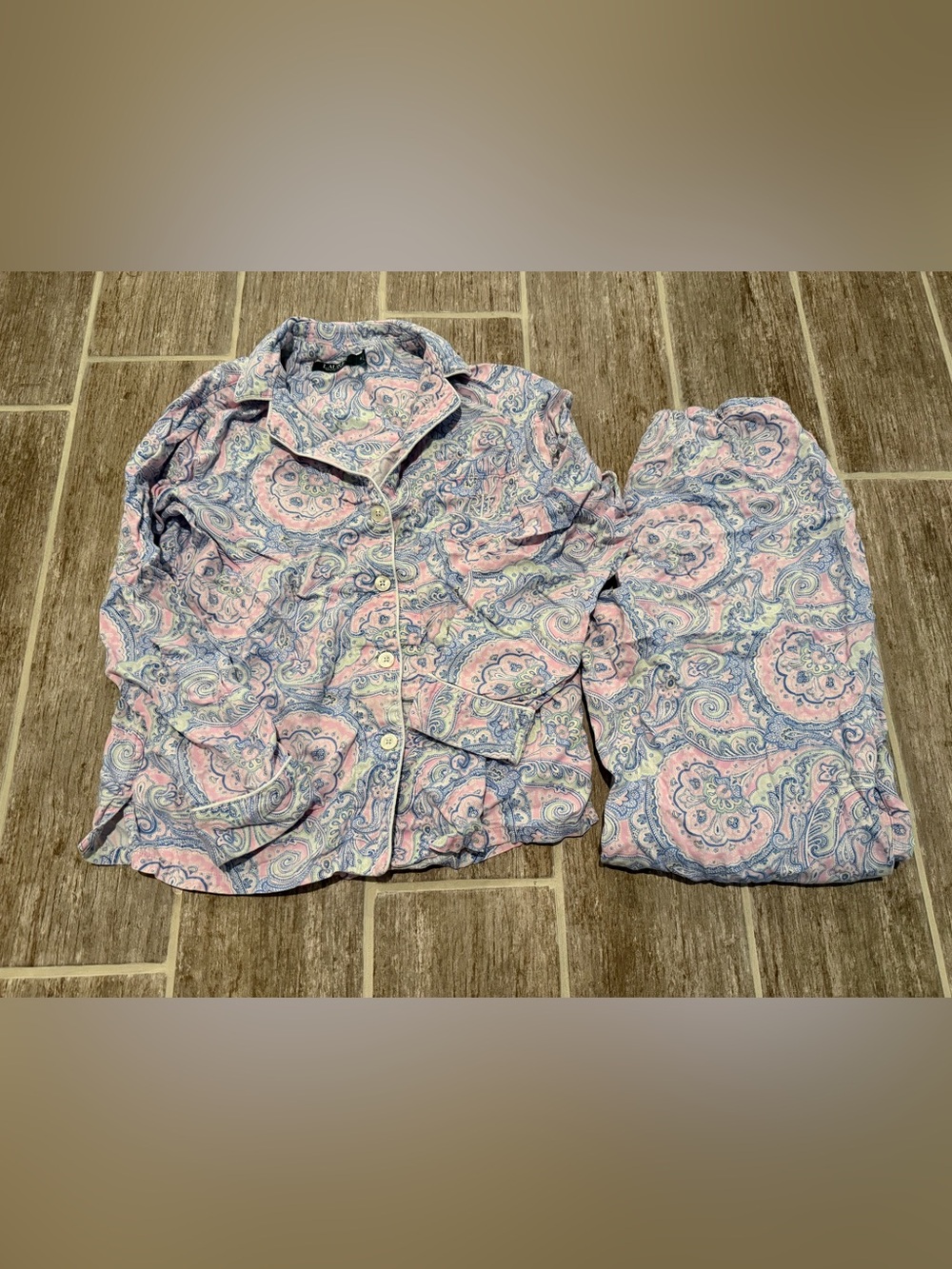 LAUREN RALPH LAUREN RL PINK BLUE PAISLEY PAJAMA SET BUTTON DOWN